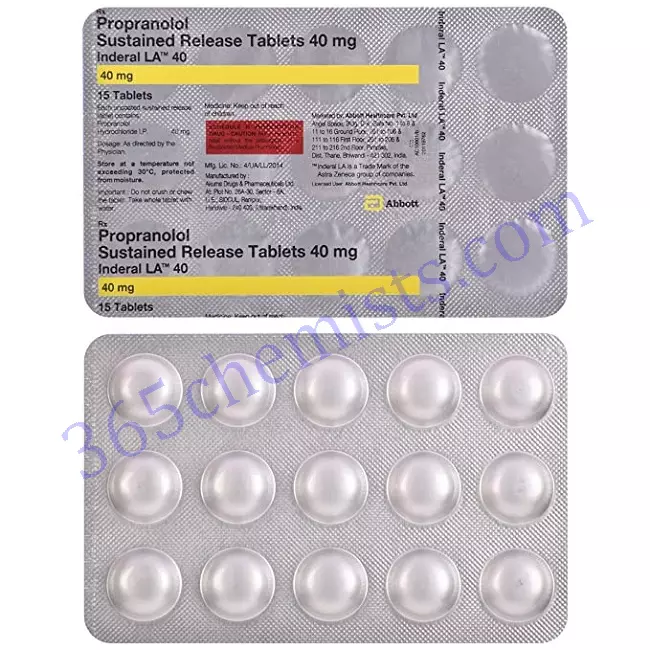 INDERAL LA 40 MG TABLET 15 INDERAL LA 40 MG TABLET 15