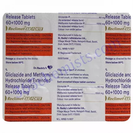 RECLIMET-XR-FORTE 60MG+1000MG TABLET XR 15