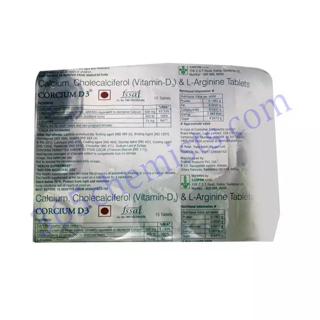 CORCIUM D3 500 MG 400IU TABLET 15 CORCIUM D3 500 MG 400IU TABLET 15